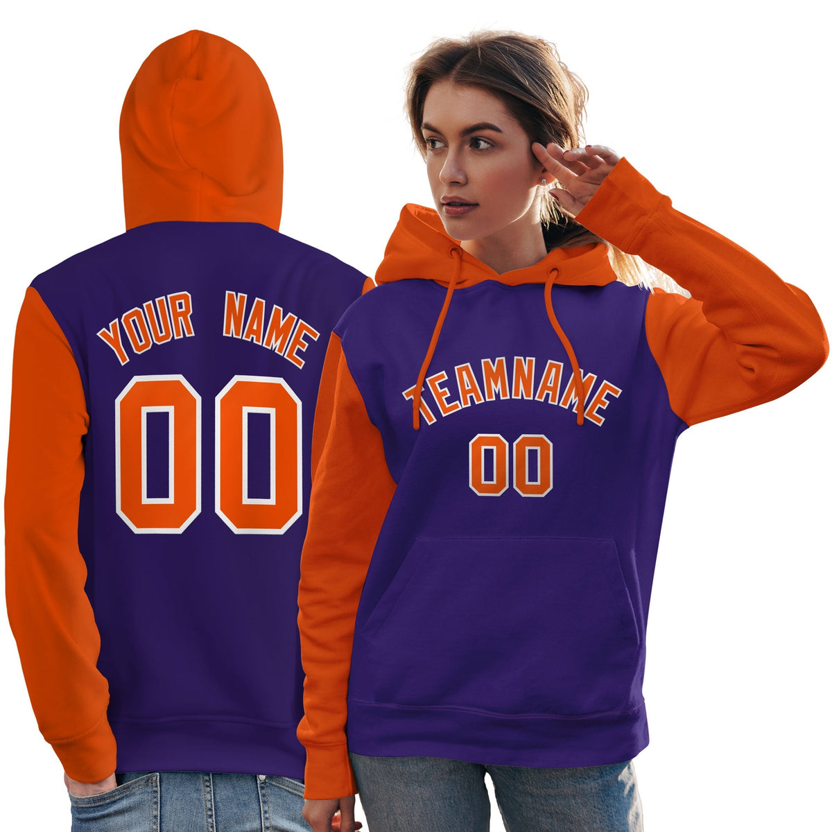 Custom Purple Orange-White Raglan Sleeves Pullover Personalized Team Sweatshirt Hoodie| KXKSHOP