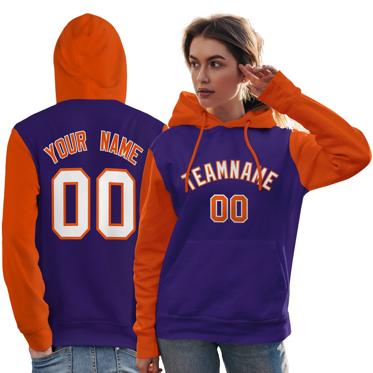 Custom Purple White-Orange Raglan Sleeves Pullover Personalized Team Sweatshirt Hoodie| KXKSHOP