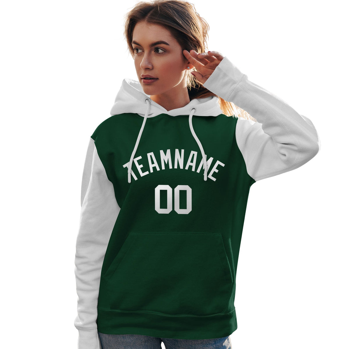 Custom Green White Raglan Sleeves Pullover Personalized Team Sweatshirt Hoodie| KXKSHOP