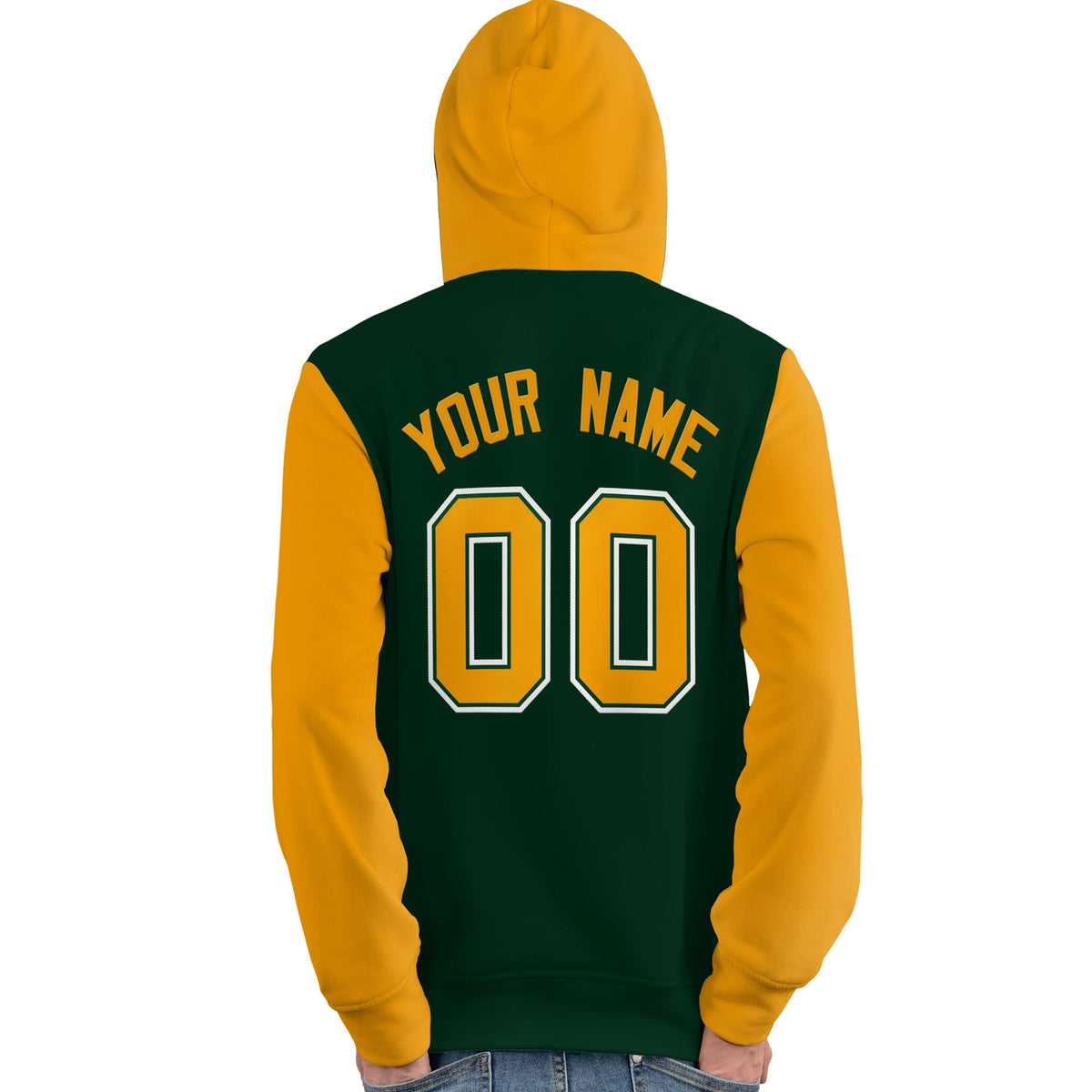 Custom Green Gold-White Raglan Sleeves Pullover Personalized Team Sweatshirt Hoodie| KXKSHOP