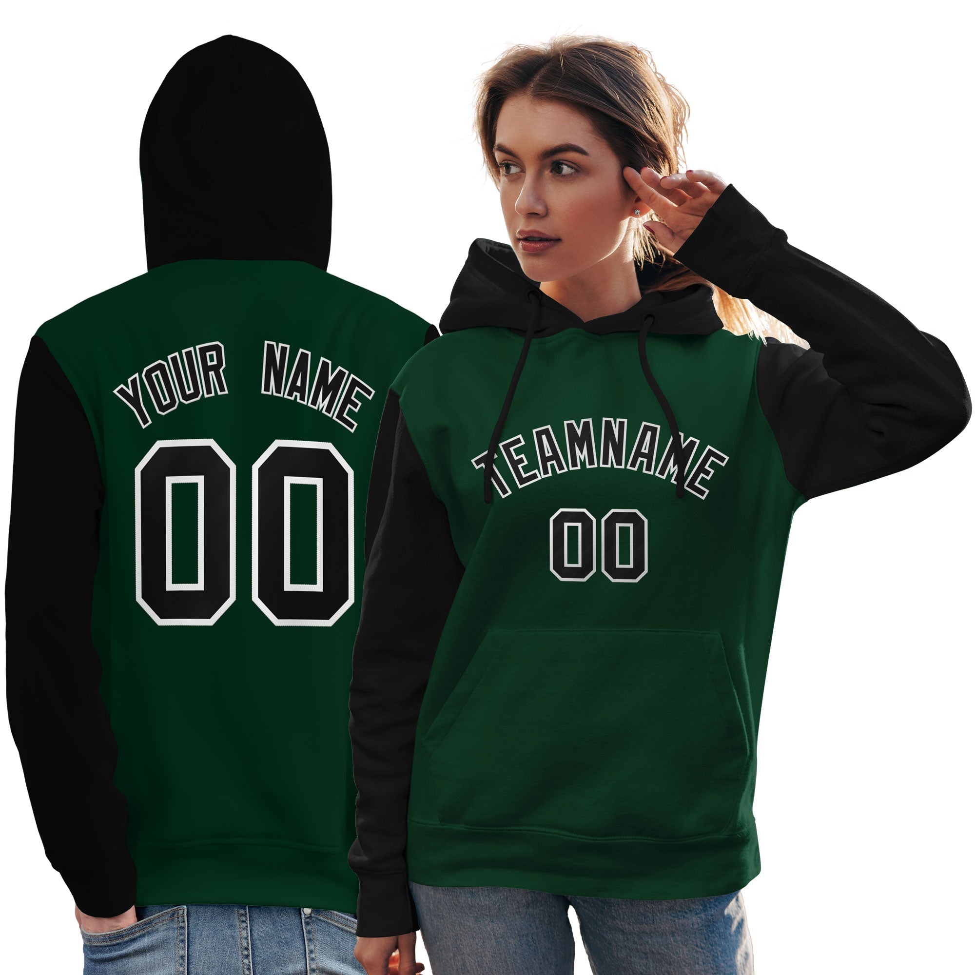 Custom Green Black-White Raglan Sleeves Pullover Personalized Team Sweatshirt Hoodie| KXKSHOP