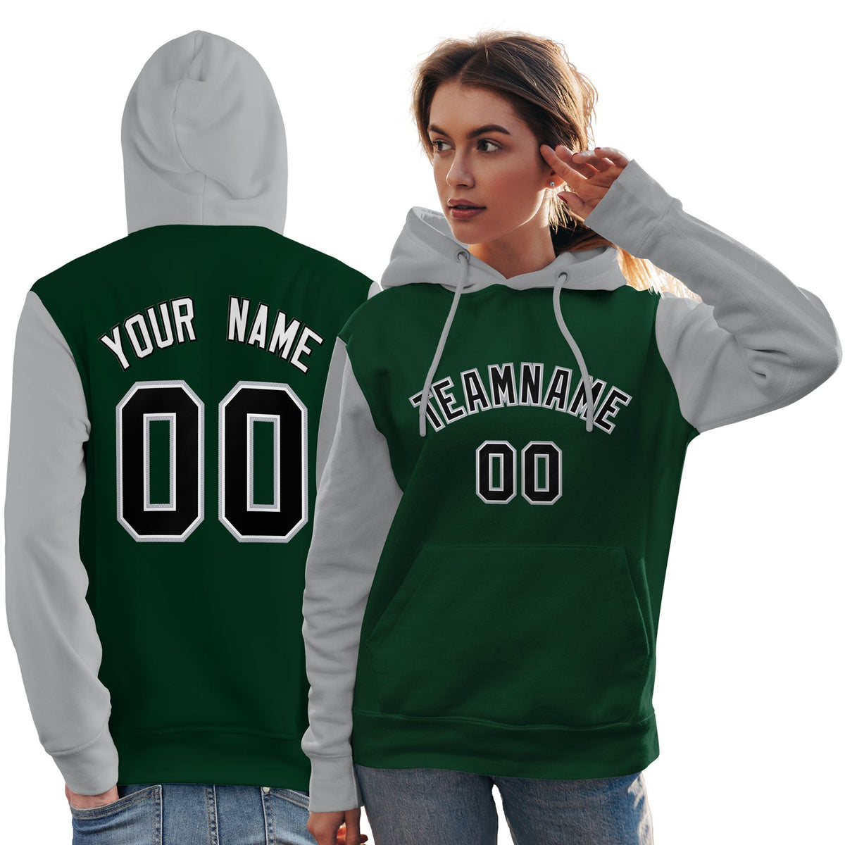 Custom Green Black-Gray Raglan Sleeves Pullover Personalized Team Sweatshirt Hoodie| KXKSHOP