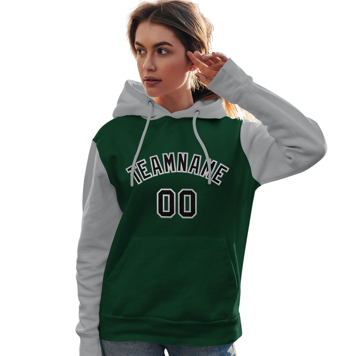Custom Green Black-Gray Raglan Sleeves Pullover Personalized Team Sweatshirt Hoodie| KXKSHOP