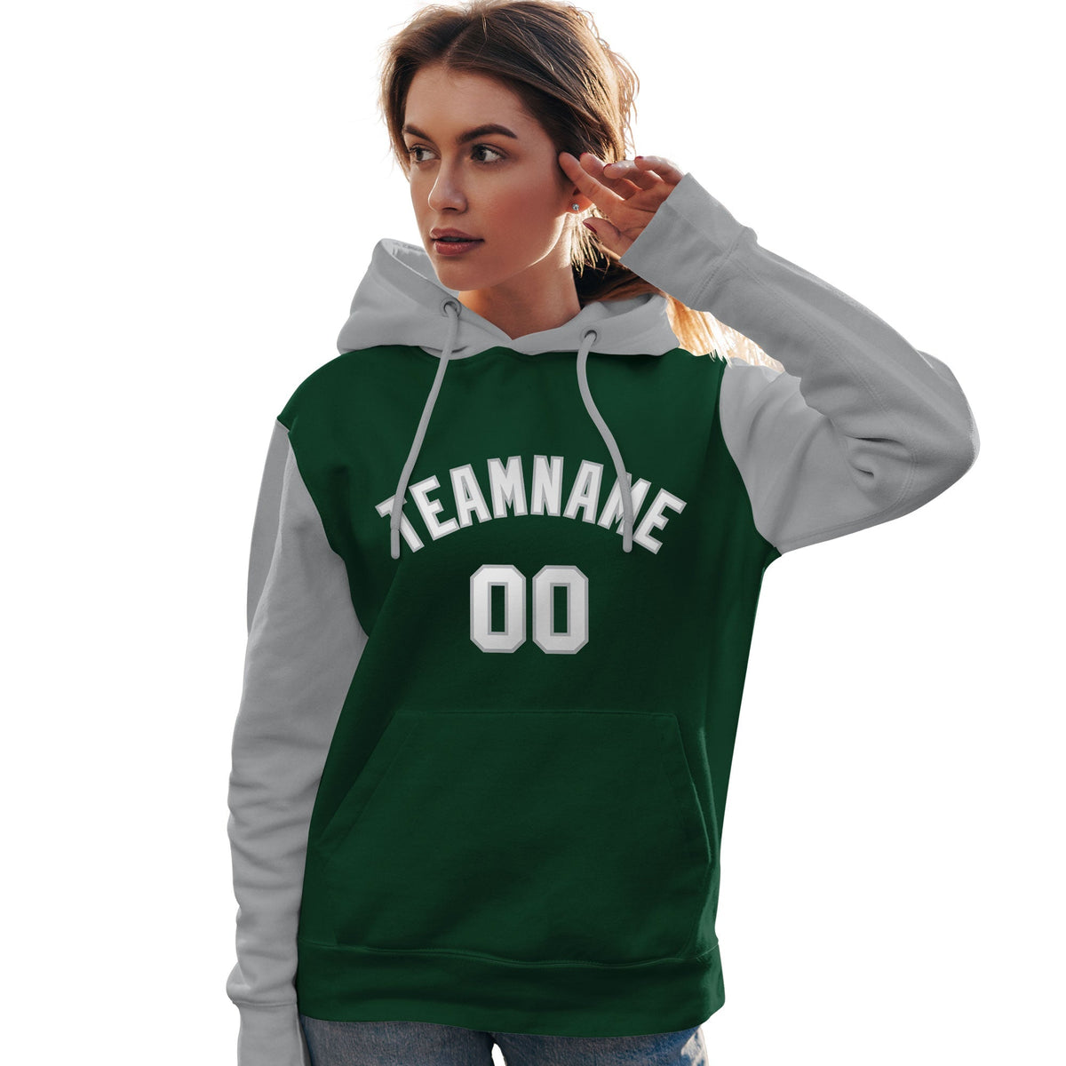 Custom Green White-Gray Raglan Sleeves Pullover Personalized Team Sweatshirt Hoodie| KXKSHOP