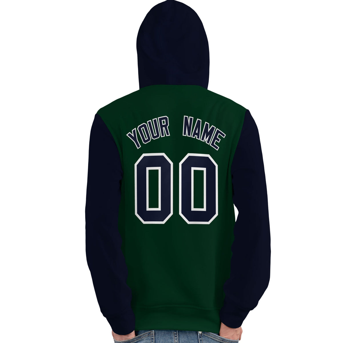 Custom Green Navy-White Raglan Sleeves Pullover Personalized Team Sweatshirt Hoodie| KXKSHOP