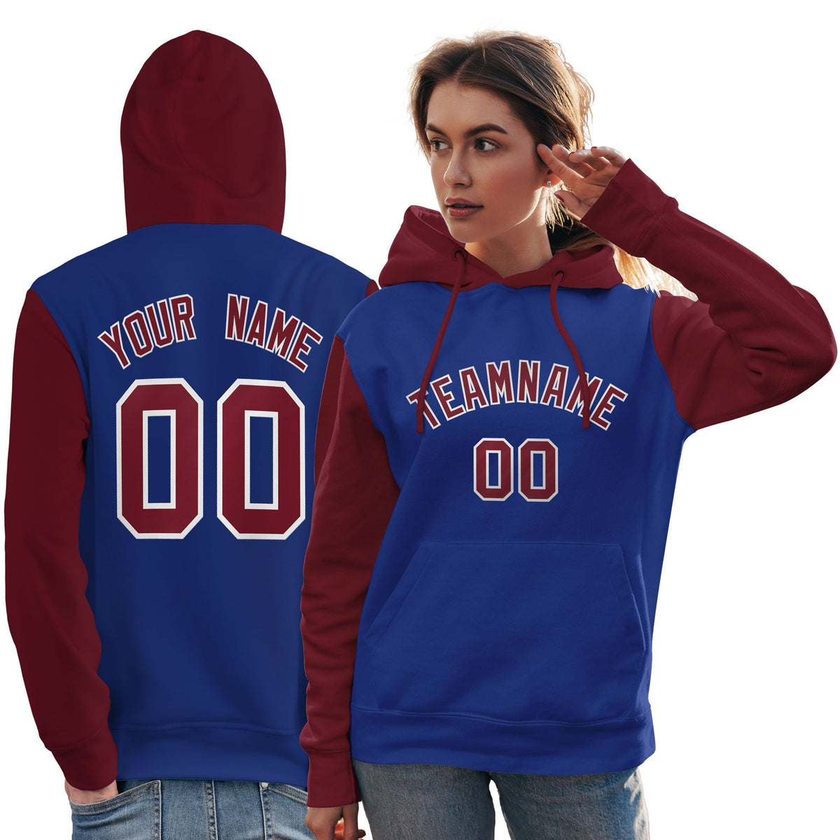 Custom Royal Crimson-White Raglan Sleeves Pullover Personalized Team Sweatshirt Hoodie| KXKSHOP