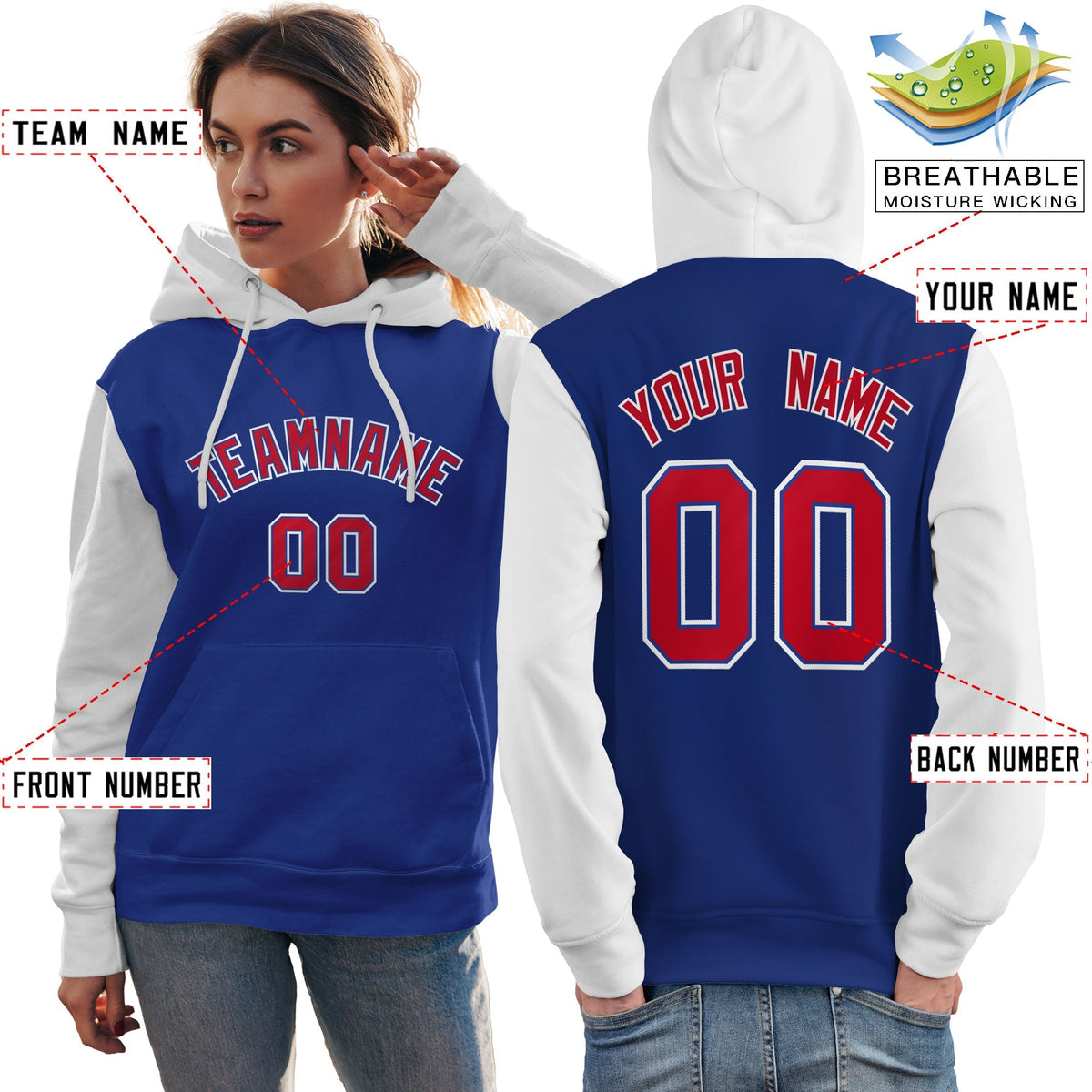 Custom Royal Red-White Raglan Sleeves Pullover Personalized Team Sweatshirt Hoodie| KXKSHOP