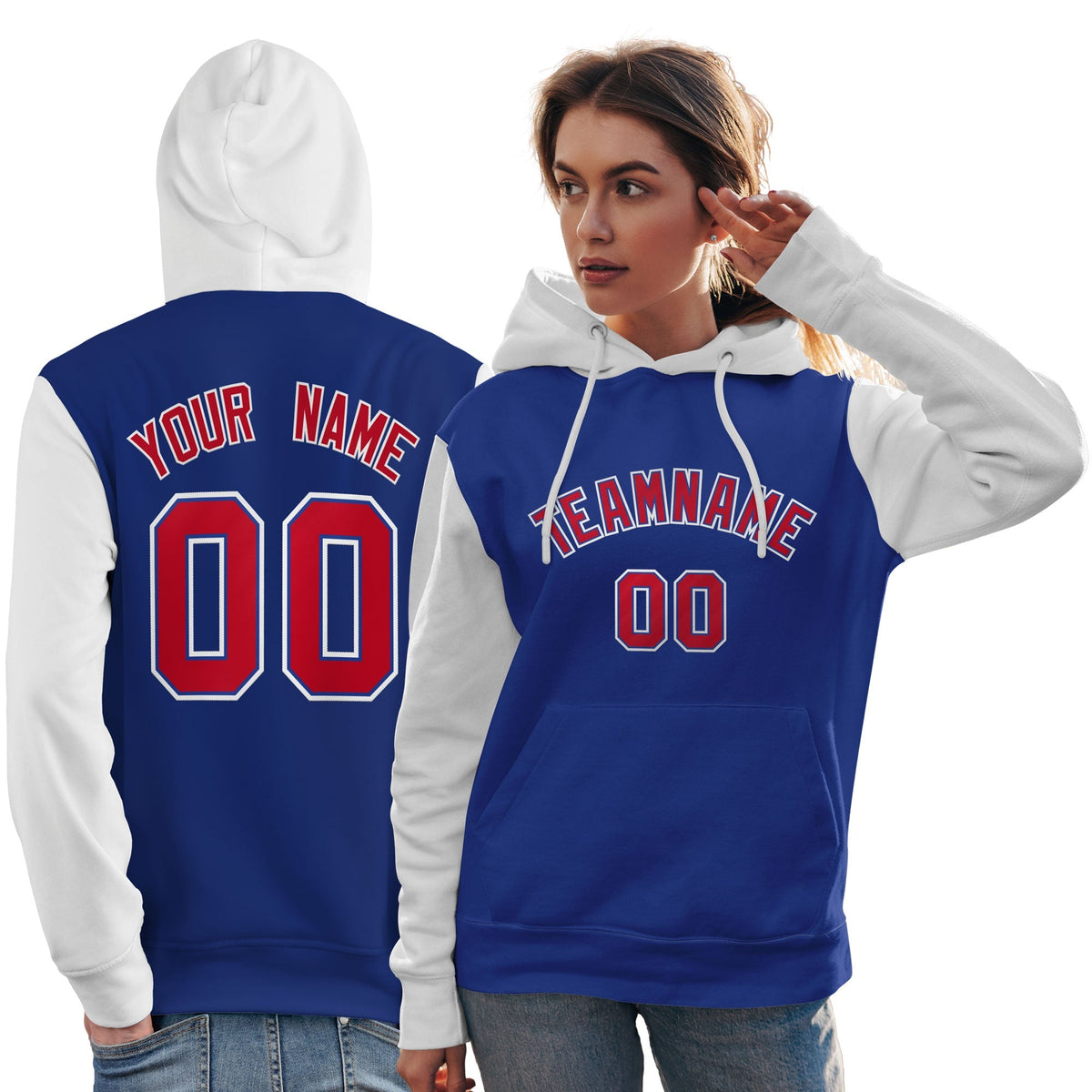Custom Royal Red-White Raglan Sleeves Pullover Personalized Team Sweatshirt Hoodie| KXKSHOP