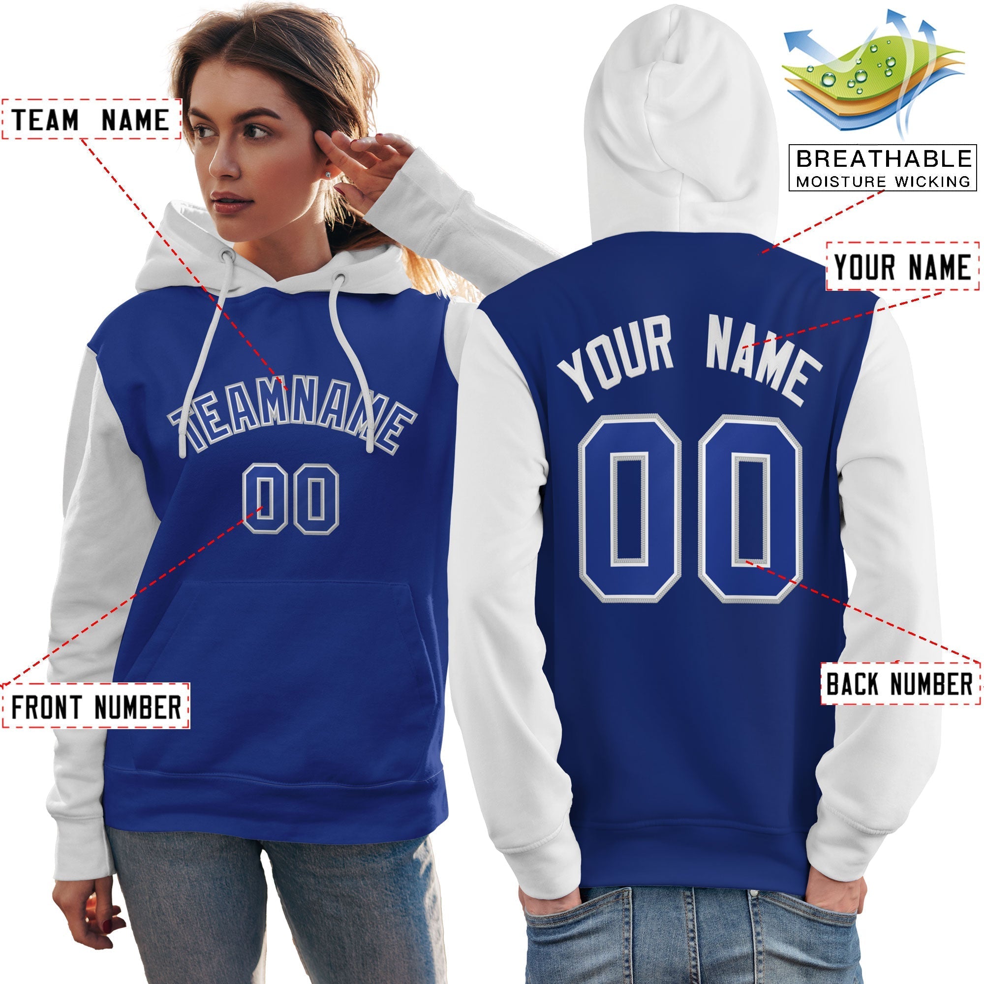 Custom Royal White-Gray Raglan Sleeves Pullover Personalized Team Sweatshirt Hoodie| KXKSHOP