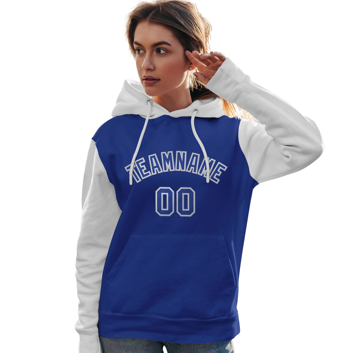 Custom Royal White-Gray Raglan Sleeves Pullover Personalized Team Sweatshirt Hoodie| KXKSHOP