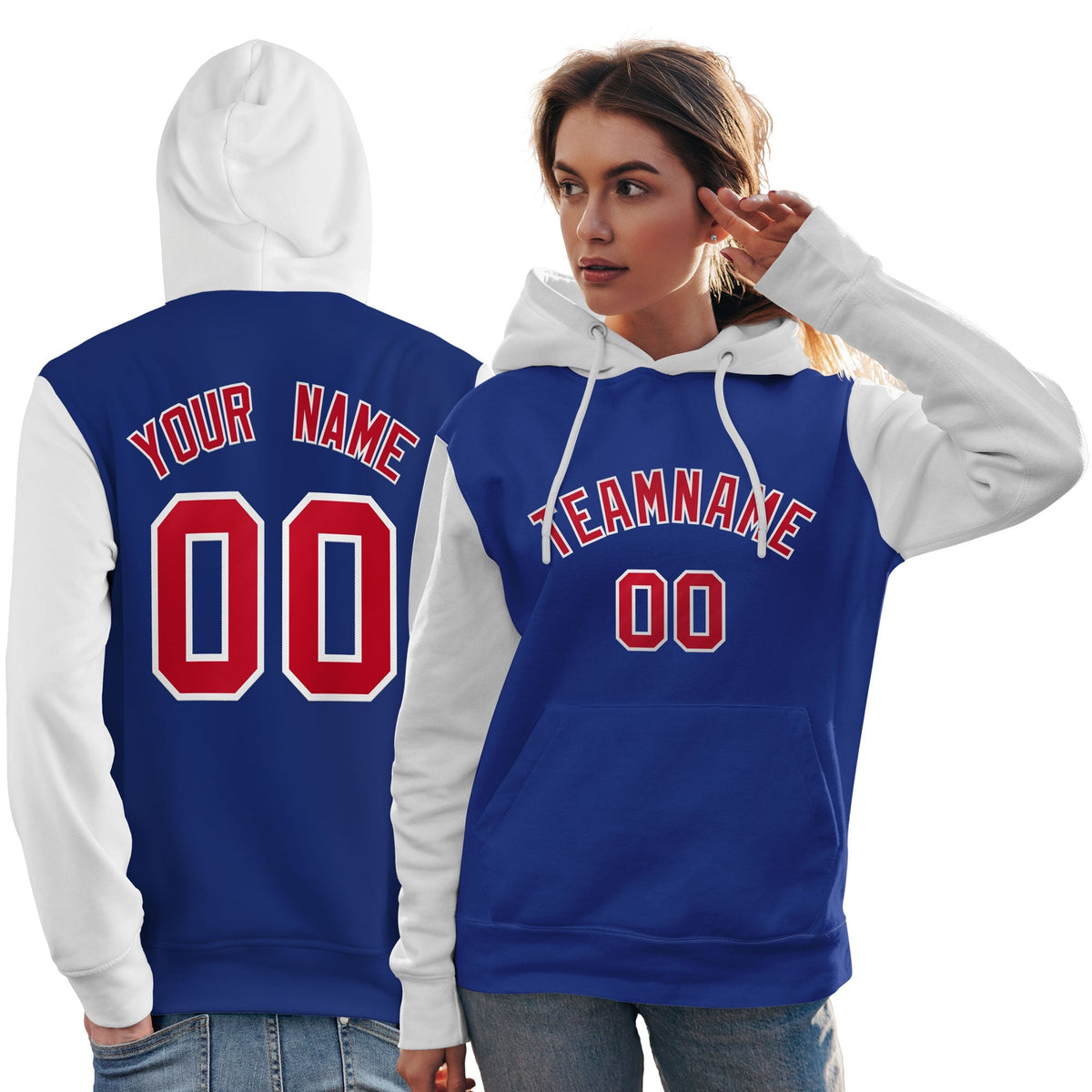 Custom Royal Red-White Raglan Sleeves Pullover Personalized Team Sweatshirt Hoodie| KXKSHOP