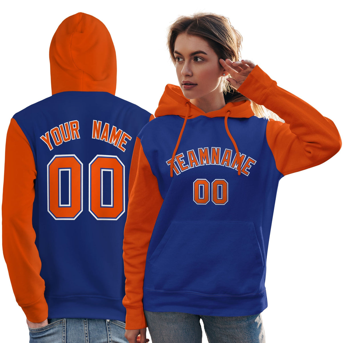 Custom Royal Orange-White Raglan Sleeves Pullover Personalized Team Sweatshirt Hoodie| KXKSHOP