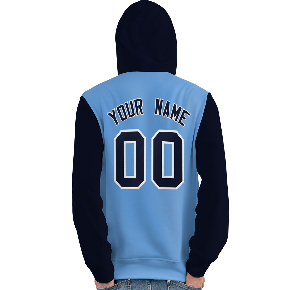 Custom Light Blue Navy-White Raglan Sleeves Pullover Personalized Team Sweatshirt Hoodie| KXKSHOP