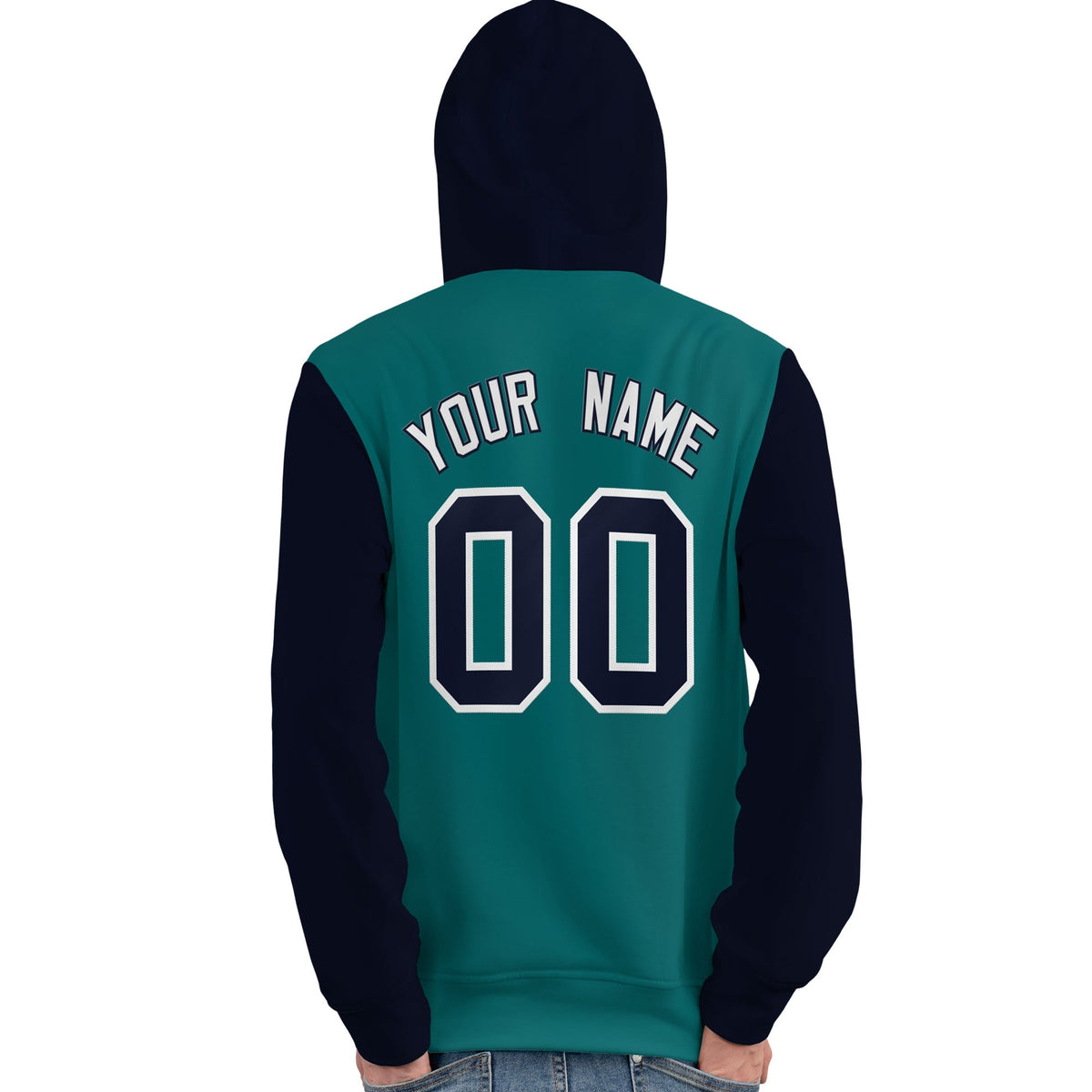 Custom Aqua Navy-White Raglan Sleeves Pullover Personalized Team Sweatshirt Hoodie| KXKSHOP