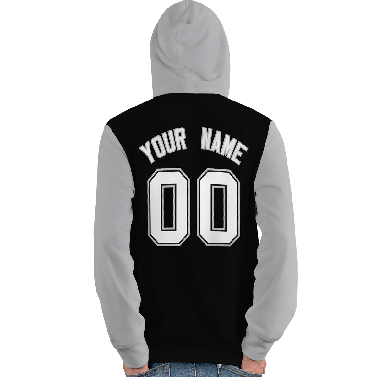 Custom Black White-Gray Raglan Sleeves Pullover Personalized Team Sweatshirt Hoodie| KXKSHOP