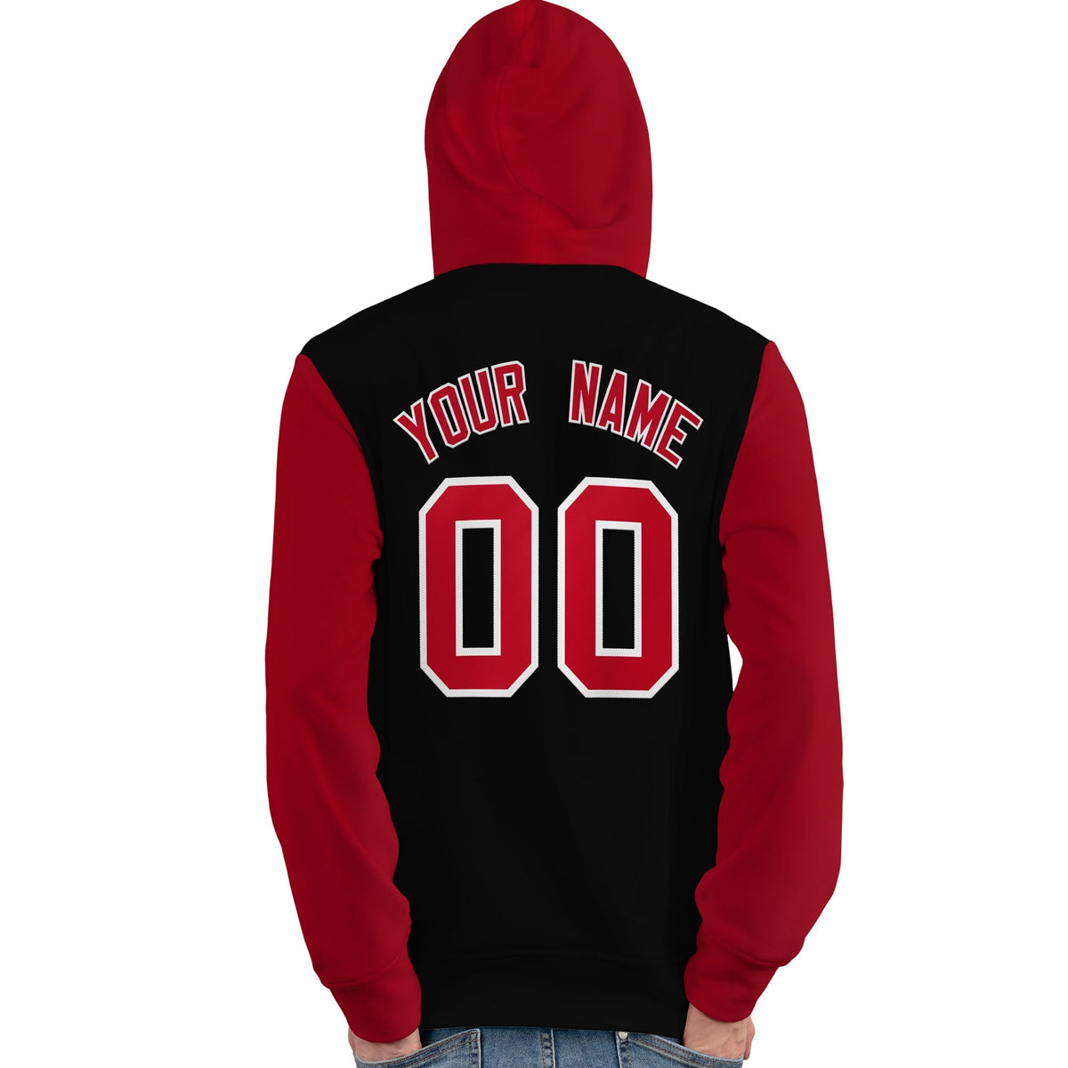 Custom Black Red-White Raglan Sleeves Pullover Personalized Team Sweatshirt Hoodie| KXKSHOP