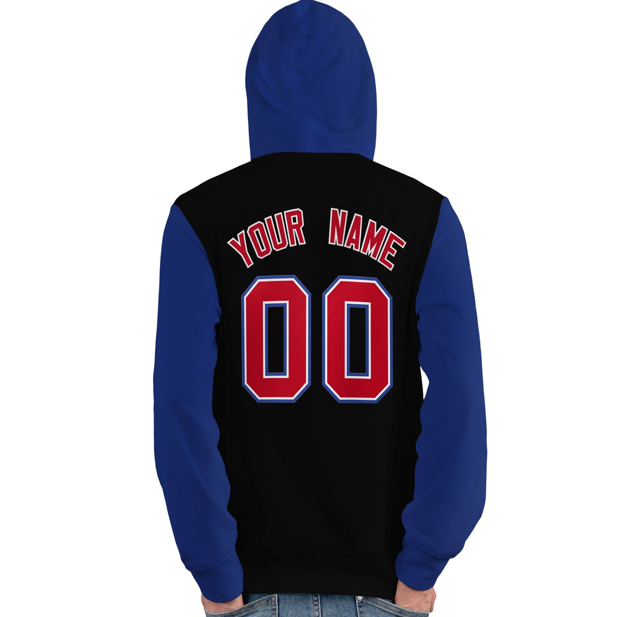 Custom Black Royal-Red Raglan Sleeves Pullover Personalized Team Sweatshirt Hoodie| KXKSHOP
