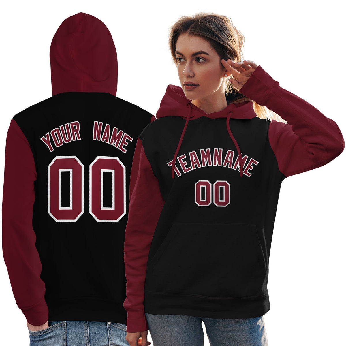 Custom Black Crimson-White Raglan Sleeves Pullover Personalized Team Sweatshirt Hoodie| KXKSHOP
