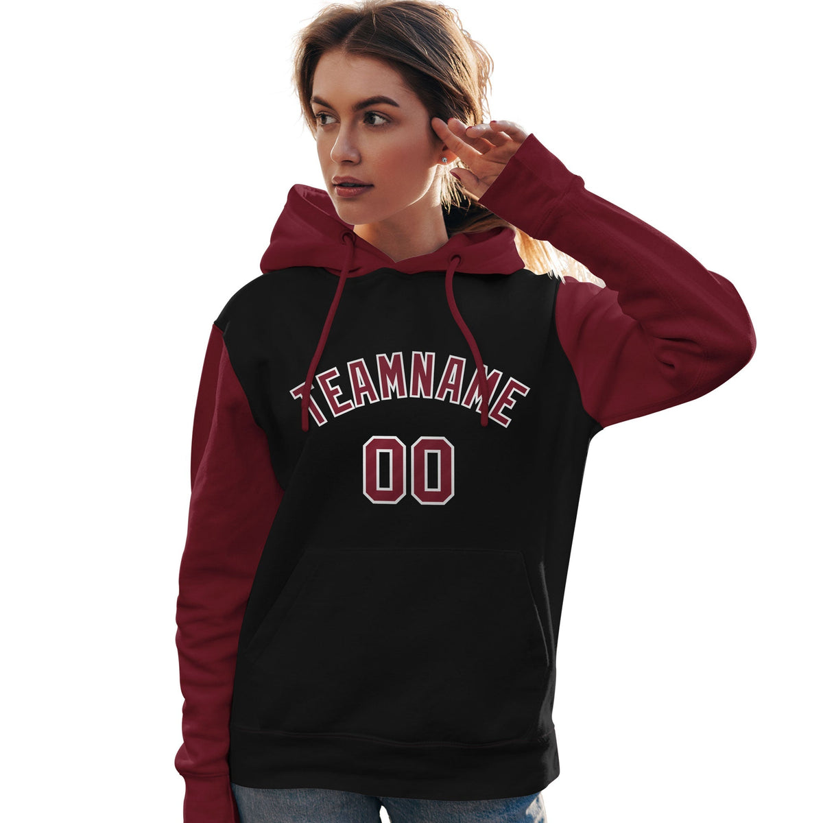Custom Black Crimson-White Raglan Sleeves Pullover Personalized Team Sweatshirt Hoodie| KXKSHOP