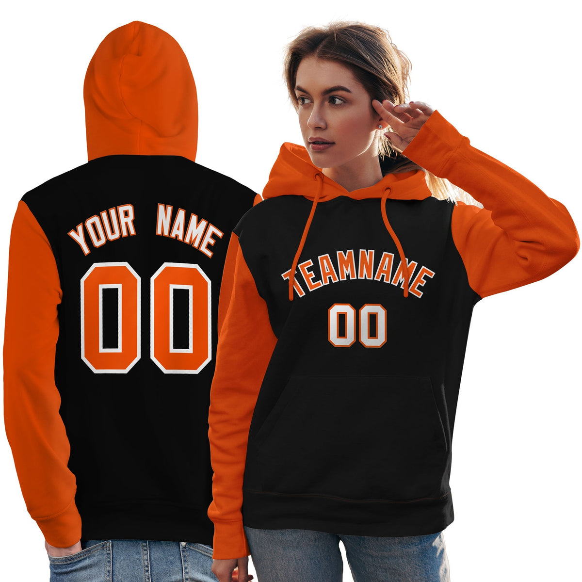 Custom Black Orange-White Raglan Sleeves Pullover Personalized Team Sweatshirt Hoodie| KXKSHOP