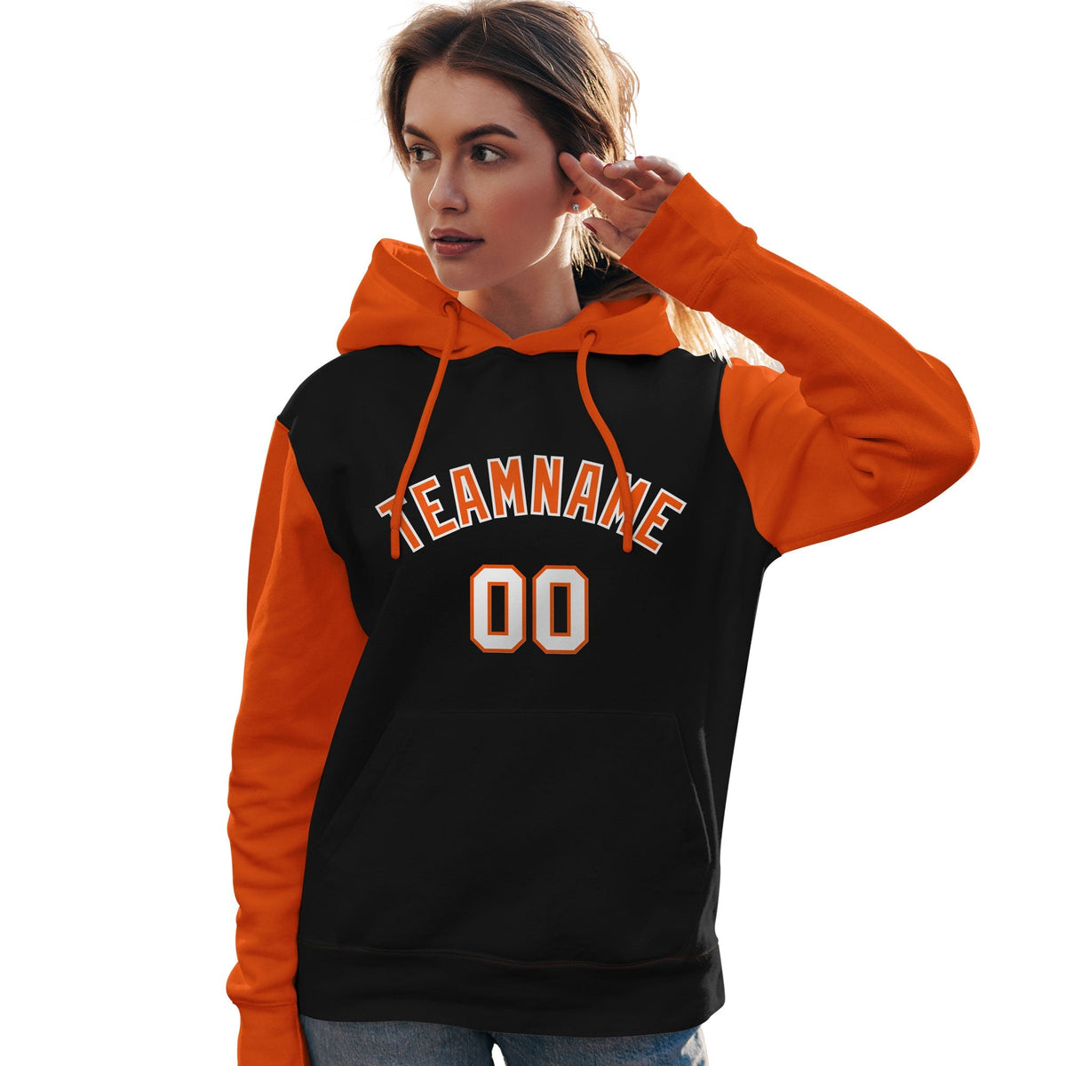 Custom Black Orange-White Raglan Sleeves Pullover Personalized Team Sweatshirt Hoodie| KXKSHOP