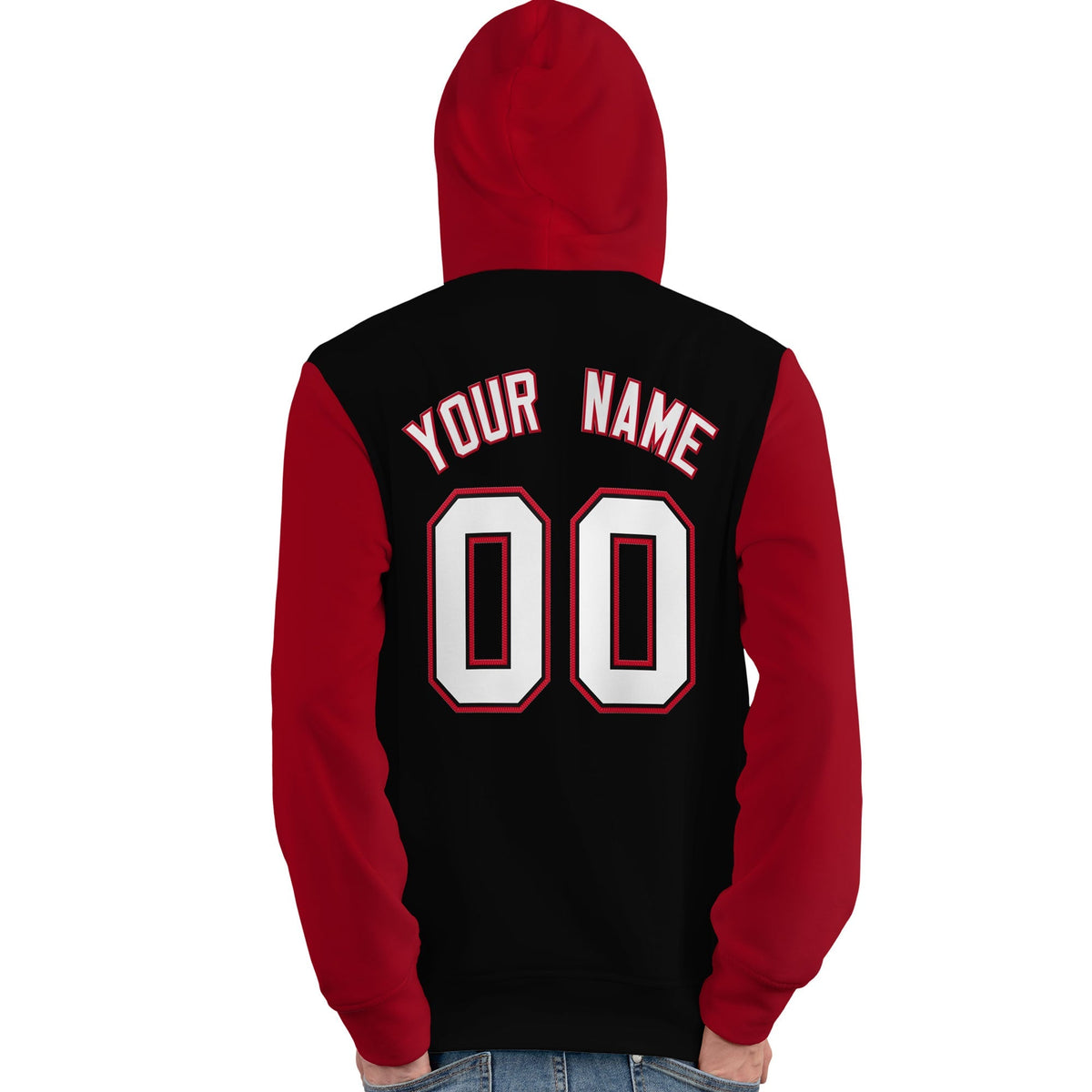 Custom Black White-Red Raglan Sleeves Pullover Personalized Team Sweatshirt Hoodie| KXKSHOP