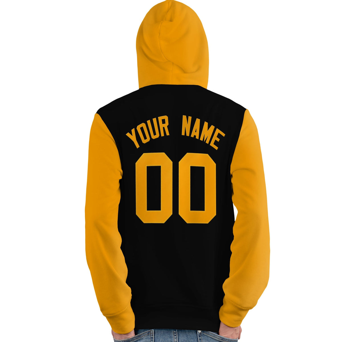 Custom Black Gold Raglan Sleeves Pullover Personalized Team Sweatshirt Hoodie| KXKSHOP