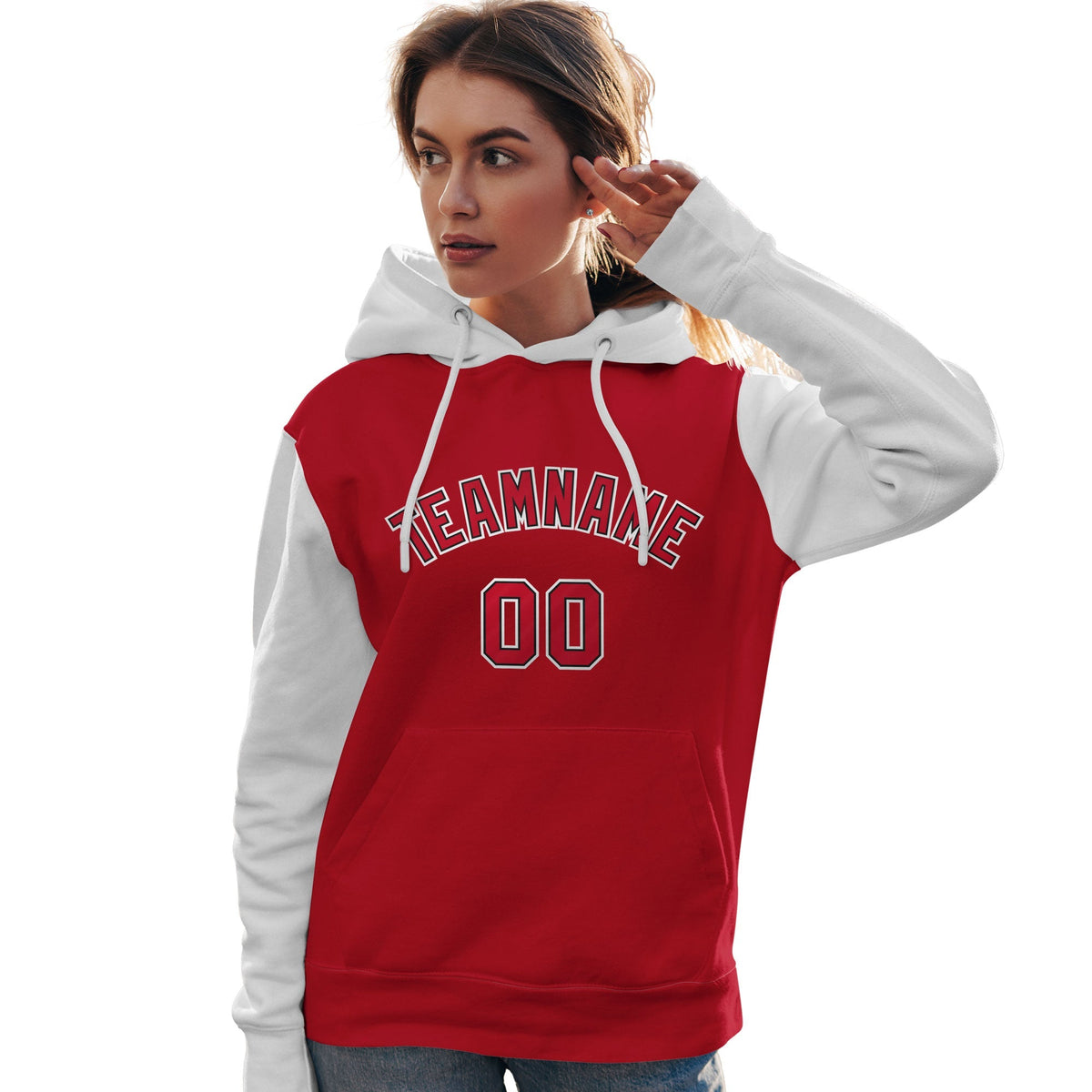 Custom Red Black-White Raglan Sleeves Pullover Personalized Team Sweatshirt Hoodie| KXKSHOP