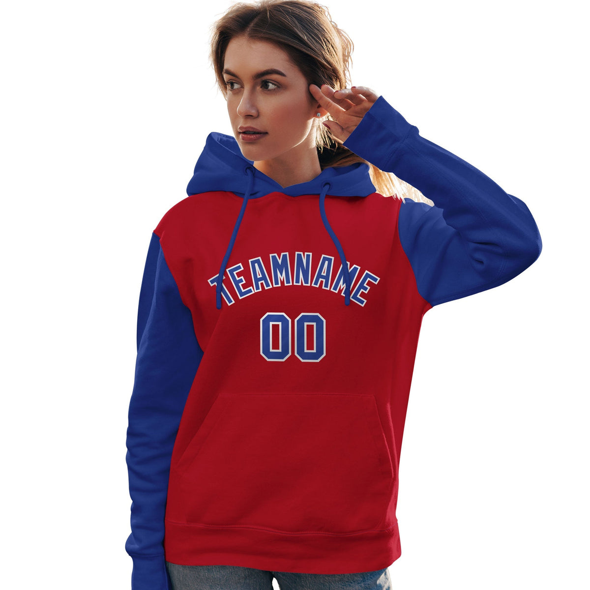 Custom Red Royal-White Raglan Sleeves Pullover Personalized Team Sweatshirt Hoodie| KXKSHOP