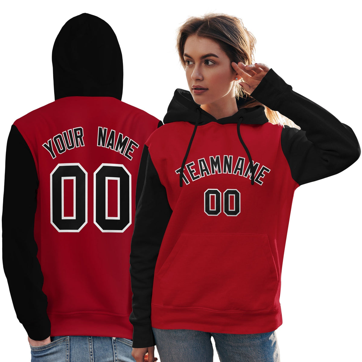 Custom Red Black-White Raglan Sleeves Pullover Personalized Team Sweatshirt Hoodie| KXKSHOP