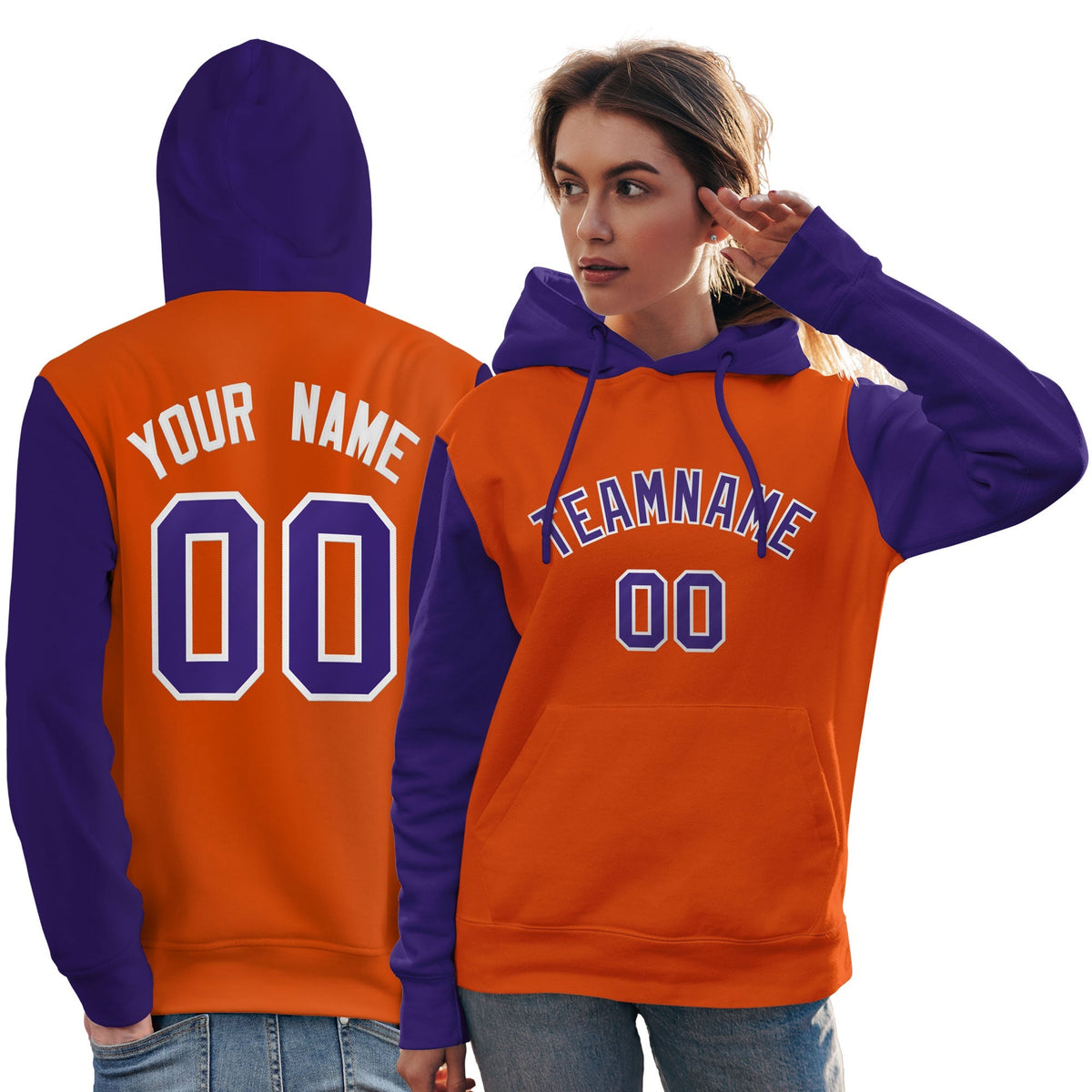 Custom Orange Purple-White Raglan Sleeves Pullover Personalized Team Sweatshirt Hoodie| KXKSHOP
