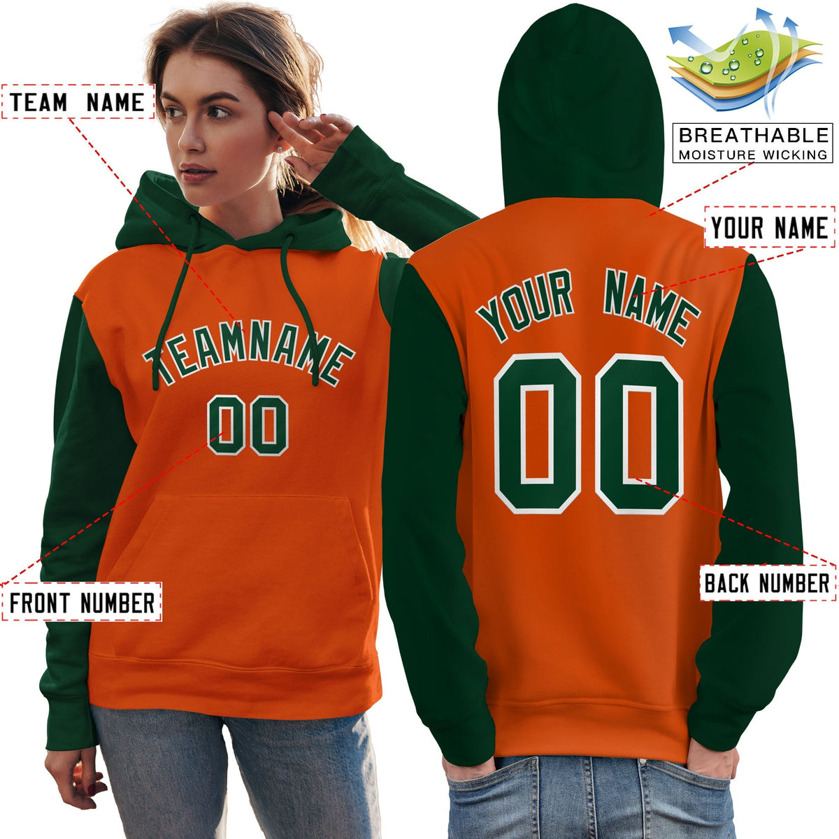 Custom Orange Green-White Raglan Sleeves Pullover Personalized Team Sweatshirt Hoodie| KXKSHOP