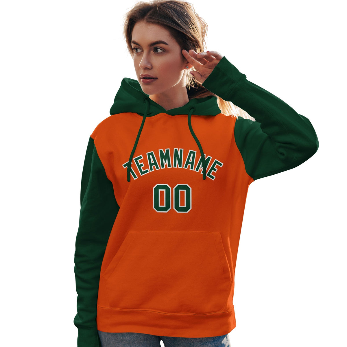 Custom Orange Green-White Raglan Sleeves Pullover Personalized Team Sweatshirt Hoodie| KXKSHOP