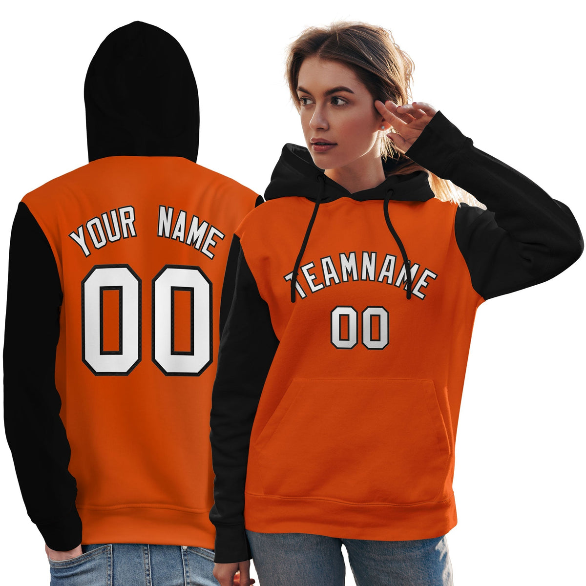 Custom Orange White-Black Raglan Sleeves Pullover Personalized Team Sweatshirt Hoodie| KXKSHOP