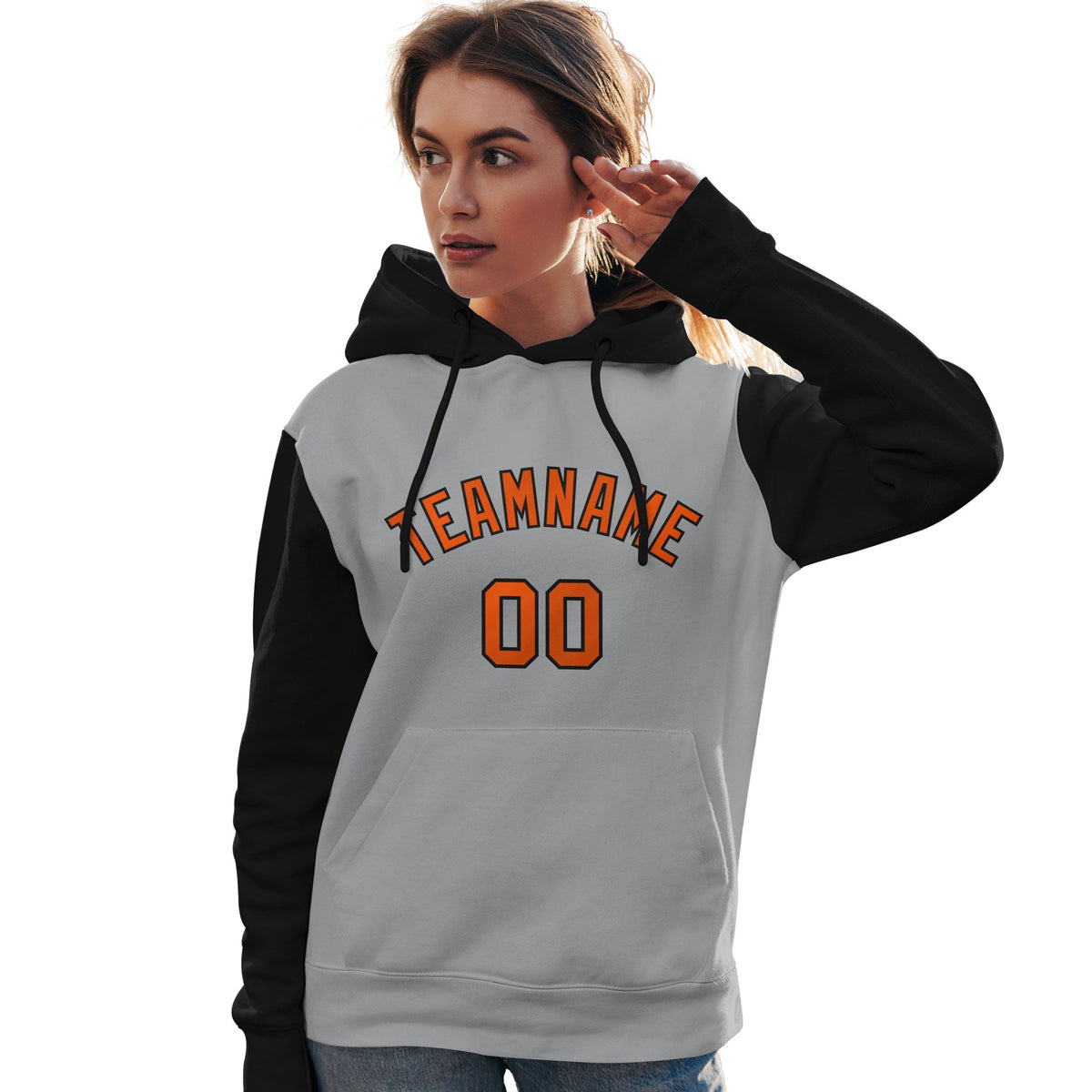 Custom Gray Orange-Black Raglan Sleeves Pullover Personalized Team Sweatshirt Hoodie| KXKSHOP