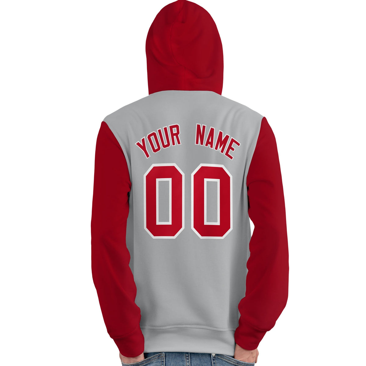 Custom Gray Red-White Raglan Sleeves Pullover Personalized Team Sweatshirt Hoodie| KXKSHOP