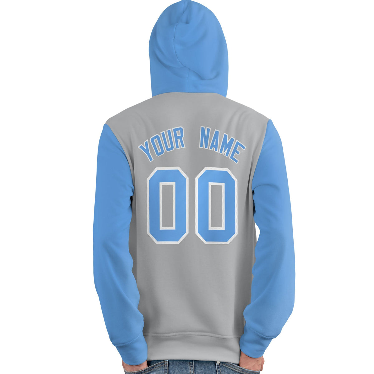 Custom Gray Light Blue-White Raglan Sleeves Pullover Personalized Team Sweatshirt Hoodie| KXKSHOP
