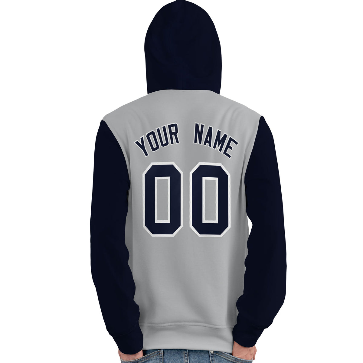 Custom Gray Navy-White Raglan Sleeves Pullover Personalized Team Sweatshirt Hoodie| KXKSHOP
