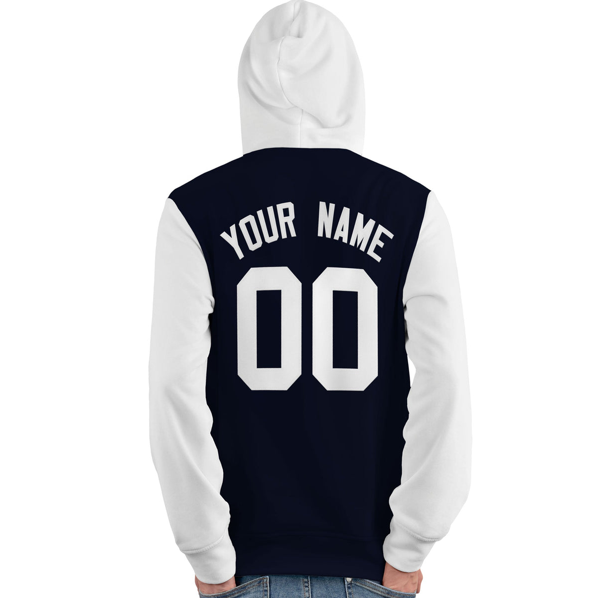 Custom Navy White Raglan Sleeves Pullover Personalized Team Sweatshirt Hoodie| KXKSHOP
