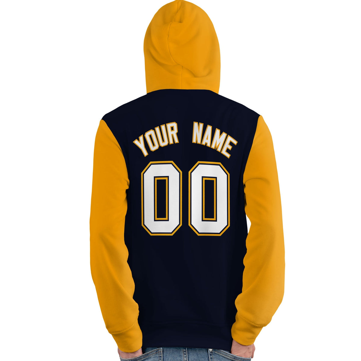 Custom Navy White-Gold Raglan Sleeves Pullover Personalized Team Sweatshirt Hoodie| KXKSHOP