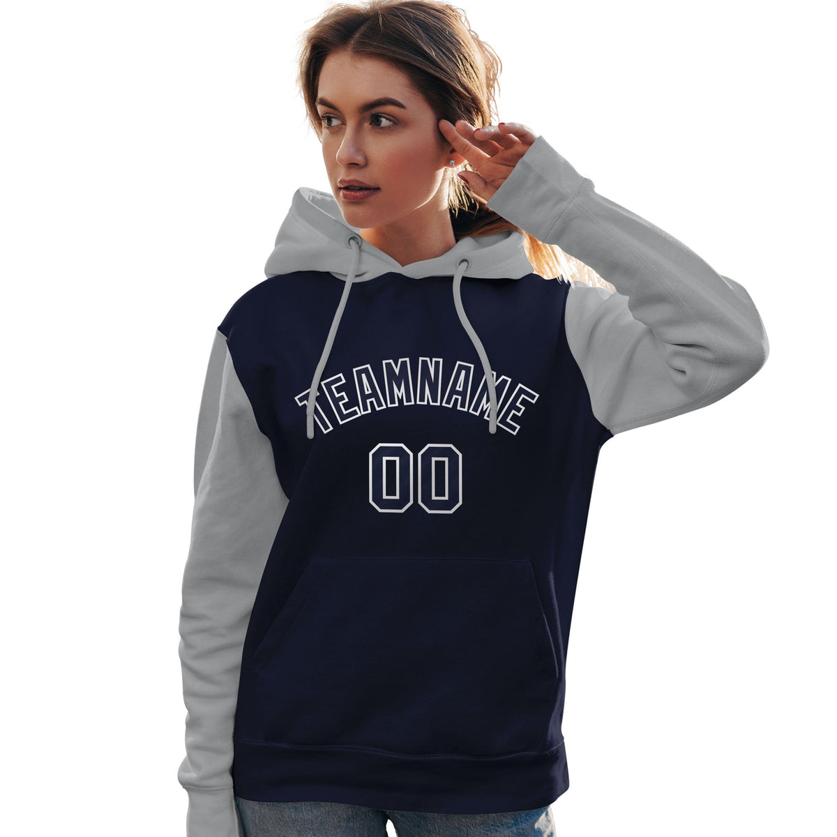 Custom Navy White-Gray Raglan Sleeves Pullover Personalized Team Sweatshirt Hoodie| KXKSHOP