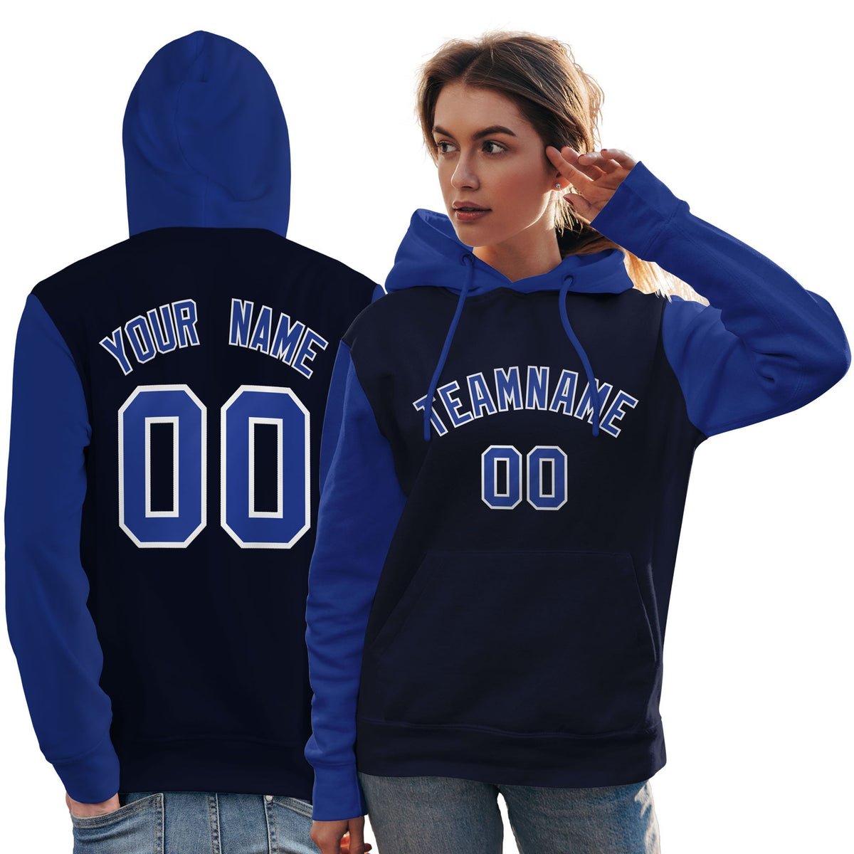 Custom Navy Royal-White Raglan Sleeves Pullover Personalized Team Sweatshirt Hoodie| KXKSHOP