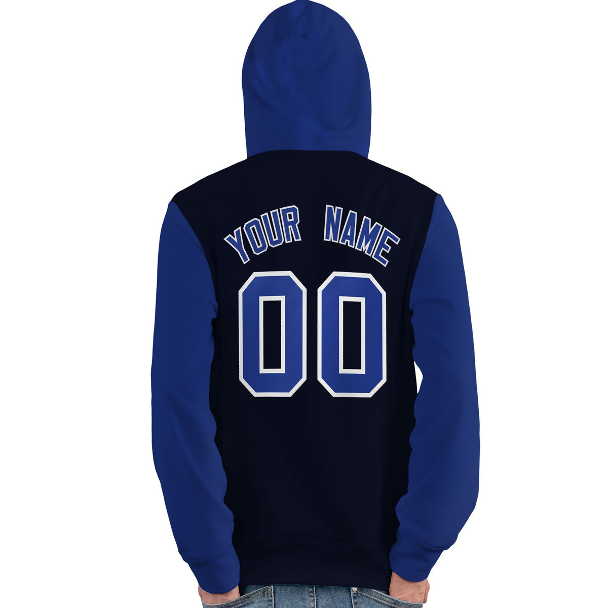 Custom Navy Royal-White Raglan Sleeves Pullover Personalized Team Sweatshirt Hoodie| KXKSHOP