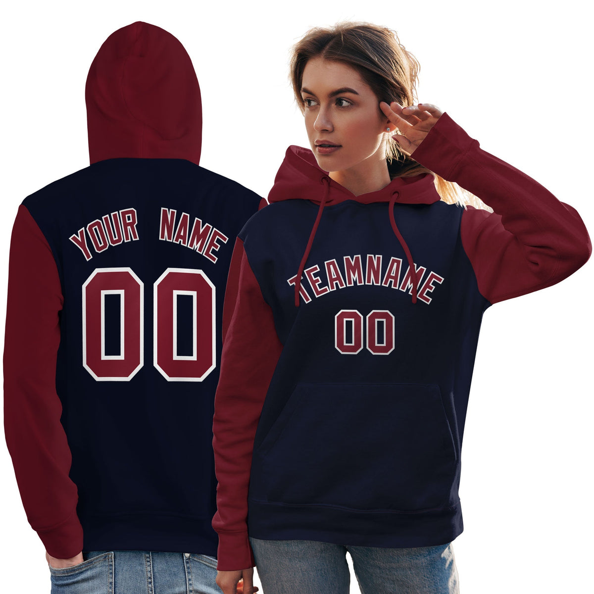 Custom Navy Crimson-White Raglan Sleeves Pullover Personalized Team Sweatshirt Hoodie| KXKSHOP