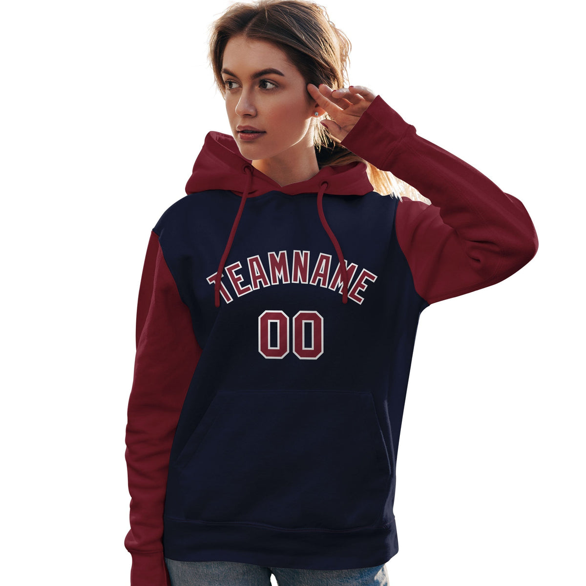Custom Navy Crimson-White Raglan Sleeves Pullover Personalized Team Sweatshirt Hoodie| KXKSHOP