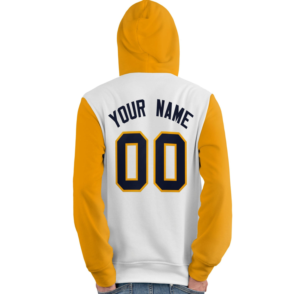 Custom White Navy-Gold Raglan Sleeves Pullover Personalized Team Sweatshirt Hoodie| KXKSHOP