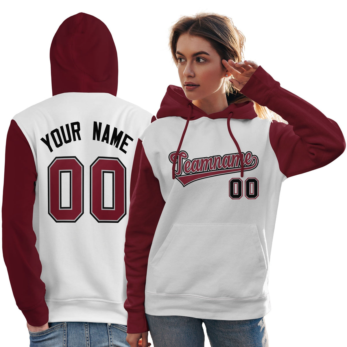 Custom White Crimson-Black Raglan Sleeves Pullover Personalized Team Sweatshirt Hoodie| KXKSHOP