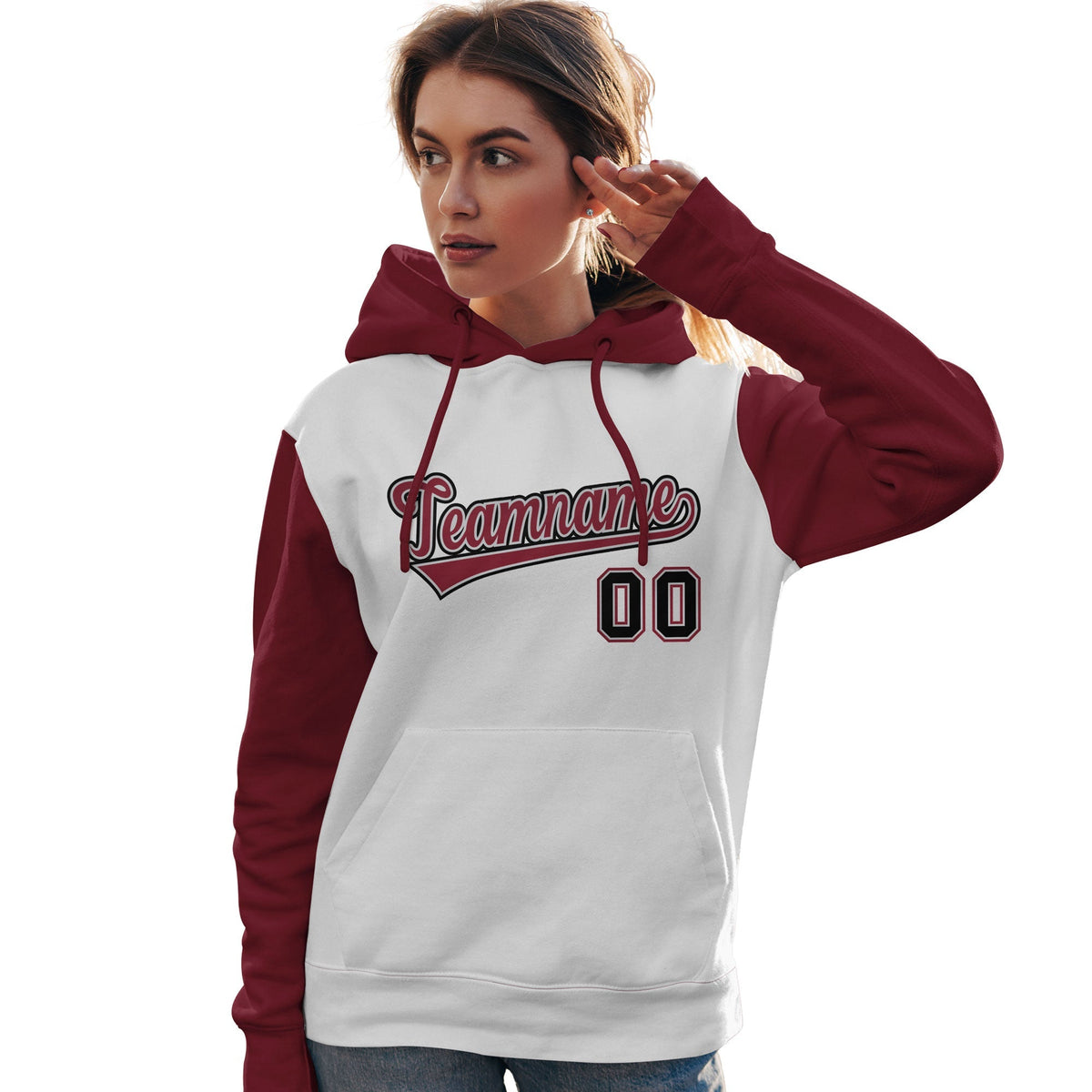 Custom White Crimson-Black Raglan Sleeves Pullover Personalized Team Sweatshirt Hoodie| KXKSHOP