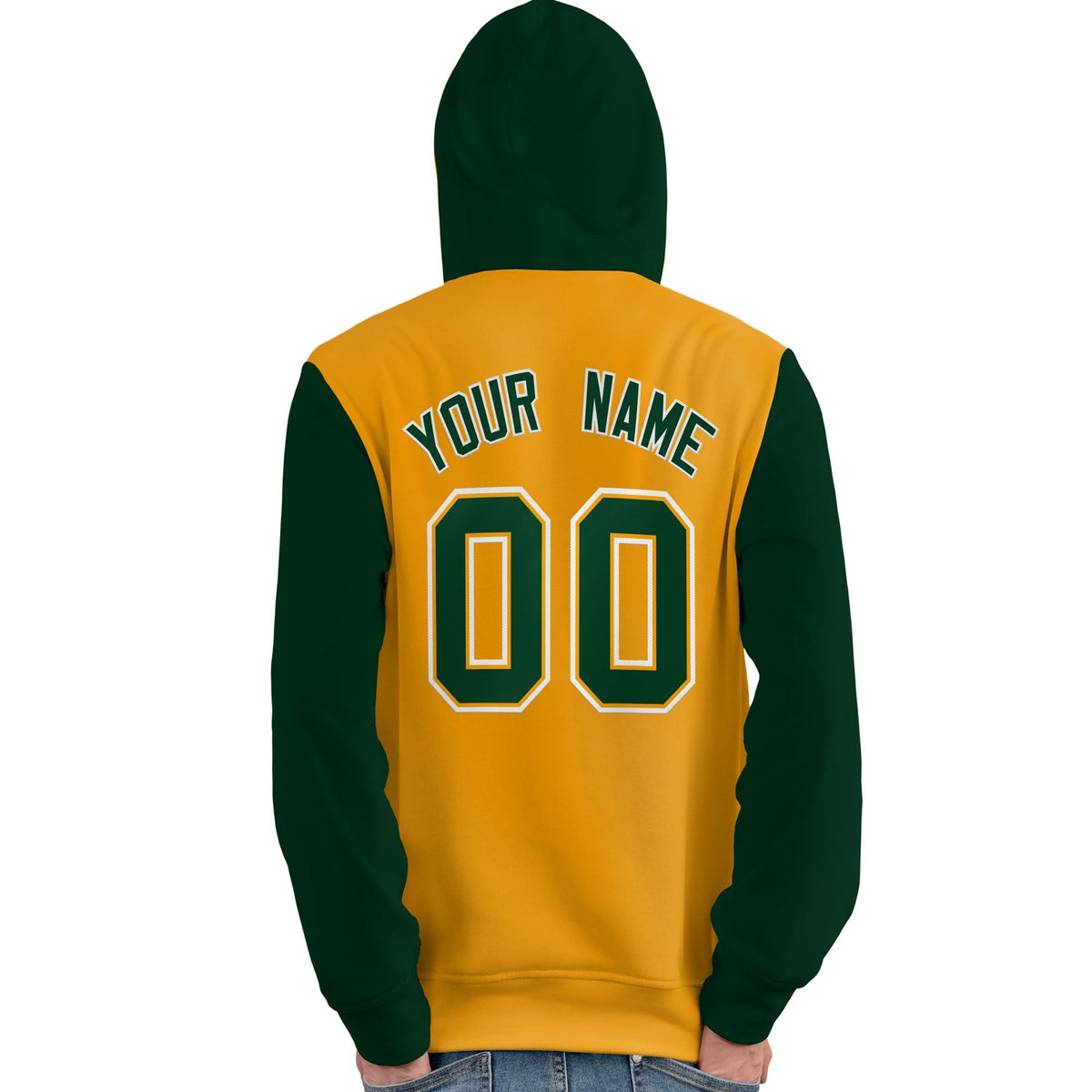 Custom Gold Green-White Raglan Sleeves Pullover Personalized Team Sweatshirt Hoodie| KXKSHOP