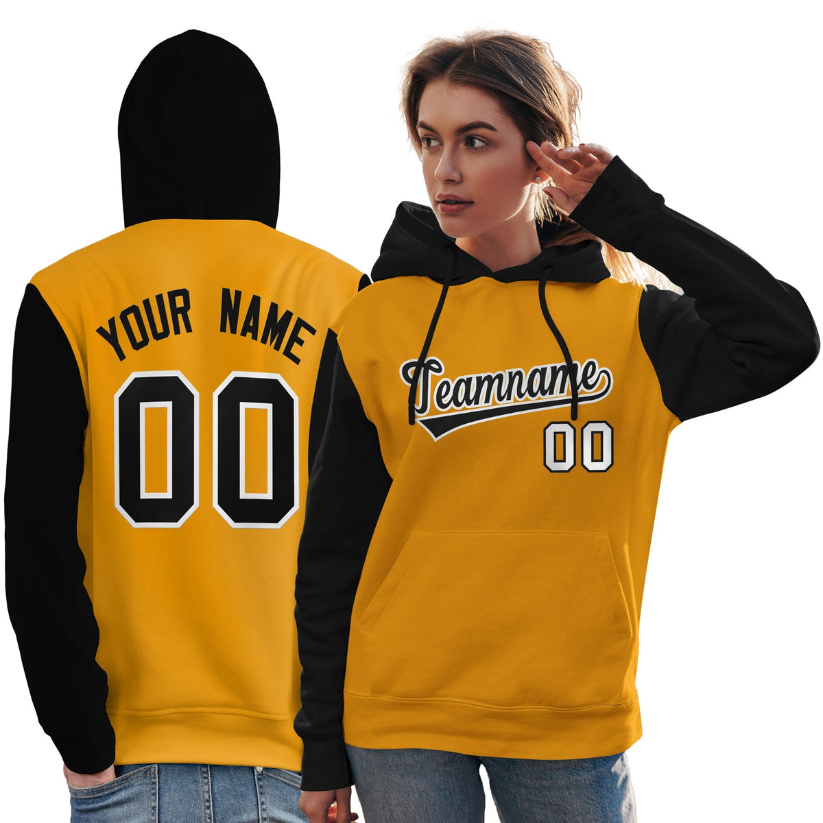 Custom Gold Black-White Raglan Sleeves Pullover Personalized Team Sweatshirt Hoodie| KXKSHOP